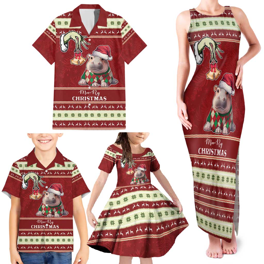 Moo Deng Moo-Ry Christmas Family Matching Tank Maxi Dress and Hawaiian Shirt Santa Baby Pygmy Hippo - Wonder Print Shop