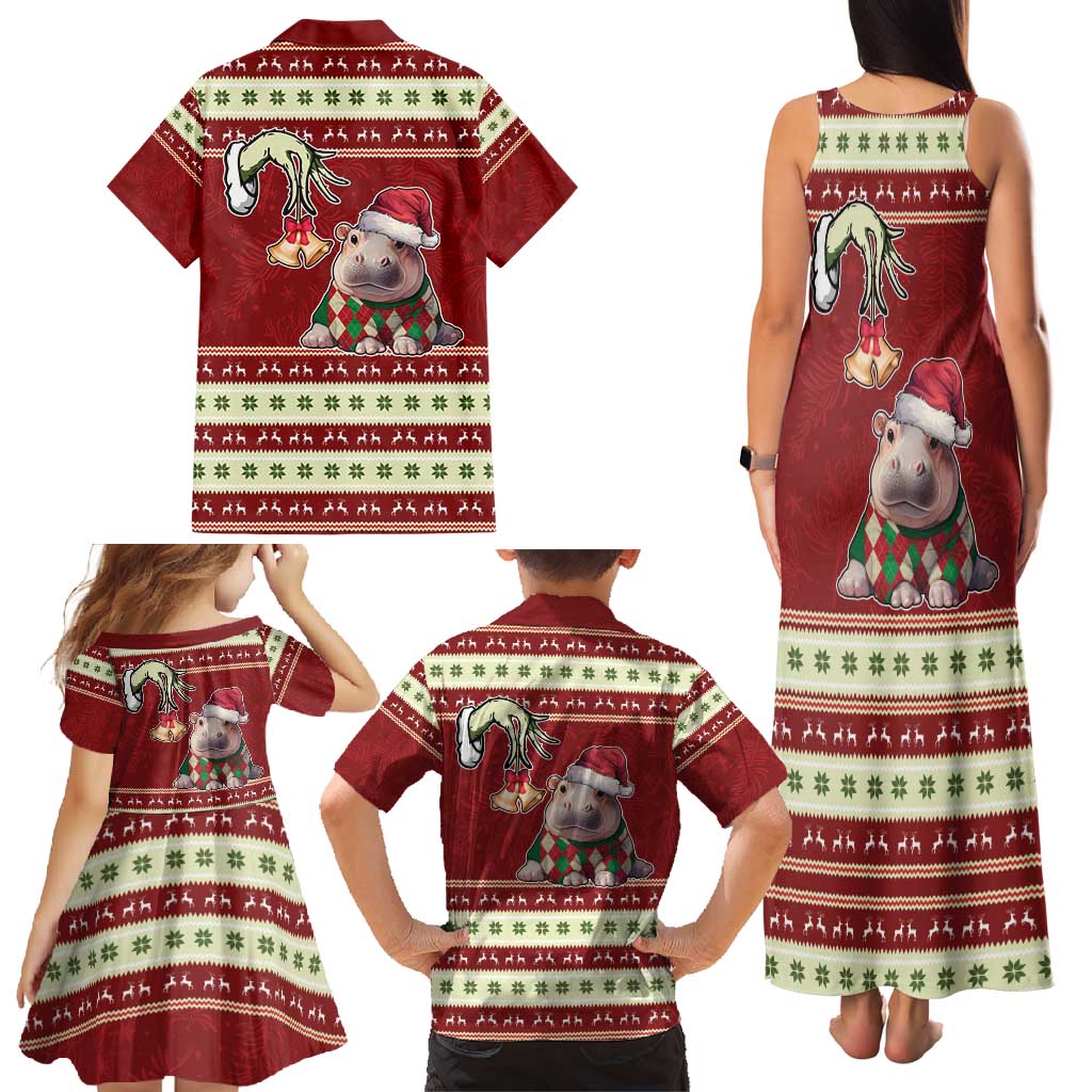 Moo Deng Moo-Ry Christmas Family Matching Tank Maxi Dress and Hawaiian Shirt Santa Baby Pygmy Hippo - Wonder Print Shop