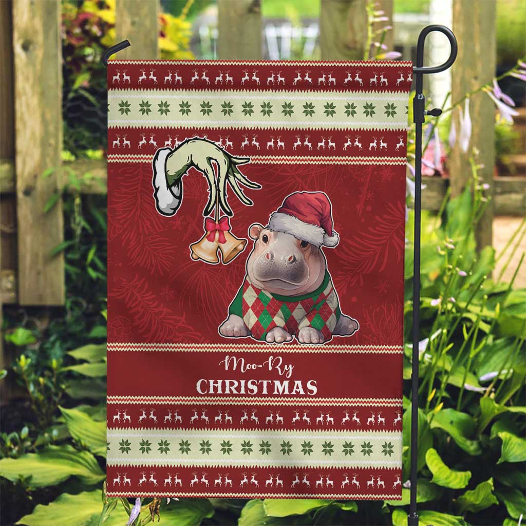 Moo Deng Moo-Ry Christmas Garden Flag Santa Baby Pygmy Hippo - Wonder Print Shop