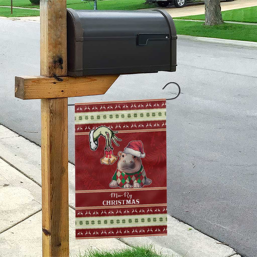 Moo Deng Moo-Ry Christmas Garden Flag Santa Baby Pygmy Hippo - Wonder Print Shop