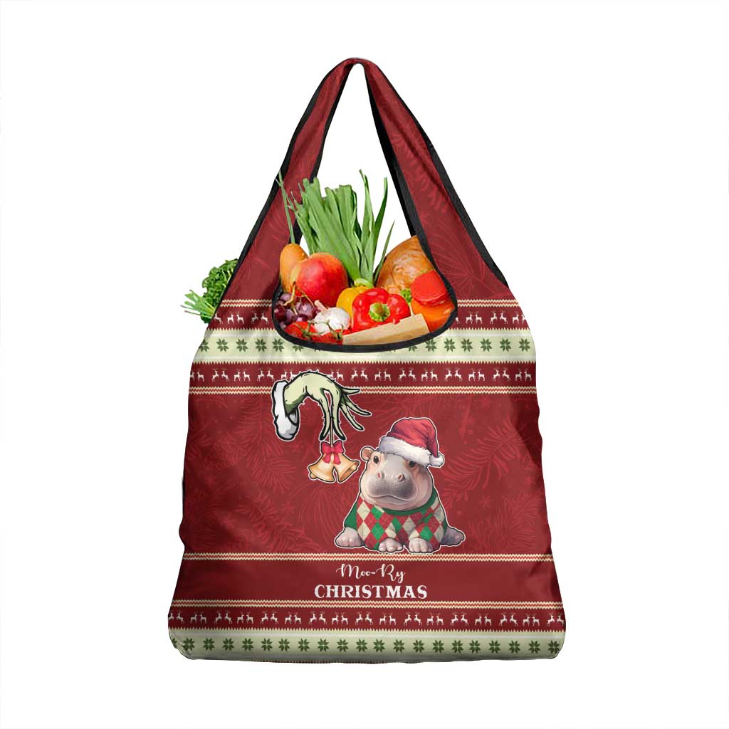 Moo Deng Moo-Ry Christmas Grocery Bag Santa Baby Pygmy Hippo