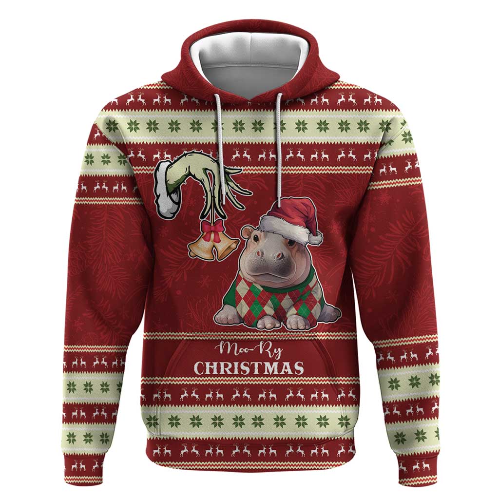 Moo Deng Moo-Ry Christmas Hoodie Santa Baby Pygmy Hippo - Wonder Print Shop