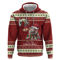 Moo Deng Moo-Ry Christmas Hoodie Santa Baby Pygmy Hippo - Wonder Print Shop