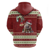 Moo Deng Moo-Ry Christmas Hoodie Santa Baby Pygmy Hippo - Wonder Print Shop
