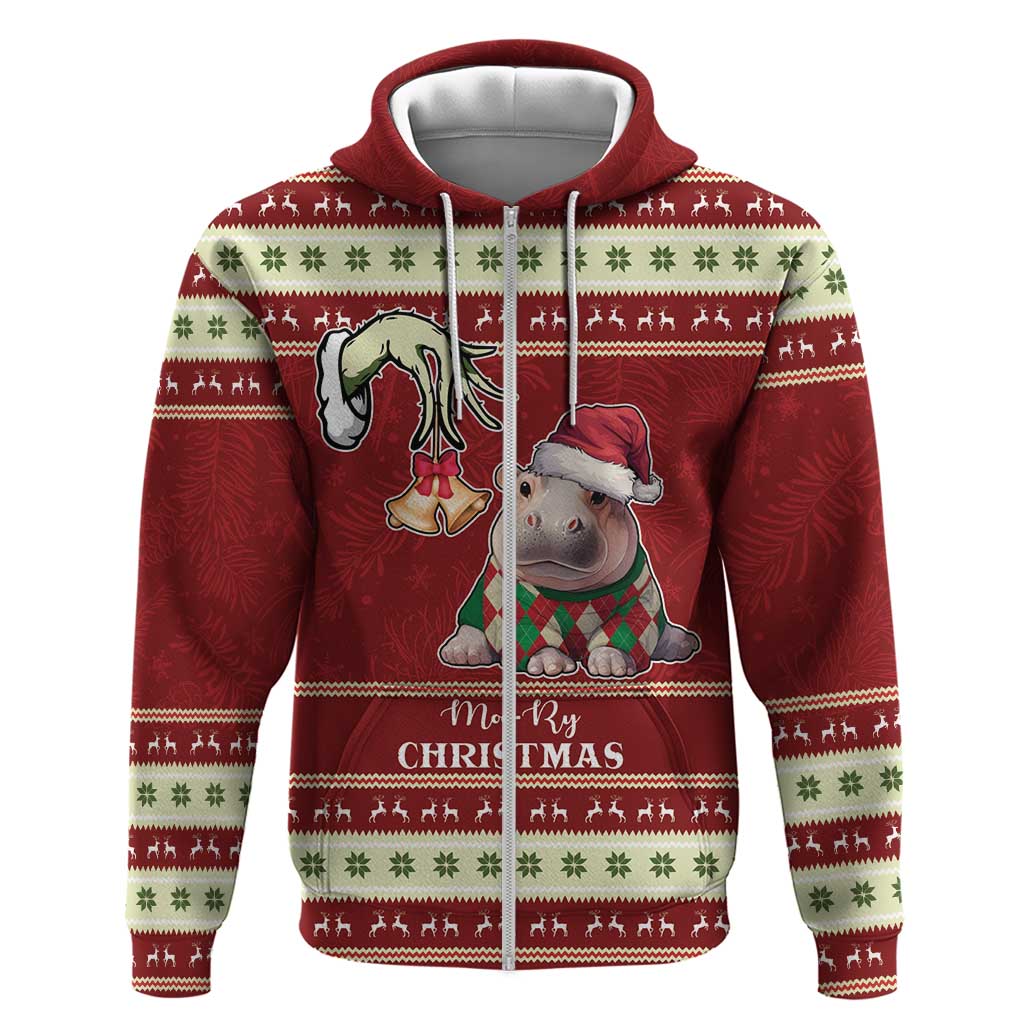 Moo Deng Moo-Ry Christmas Hoodie Santa Baby Pygmy Hippo - Wonder Print Shop