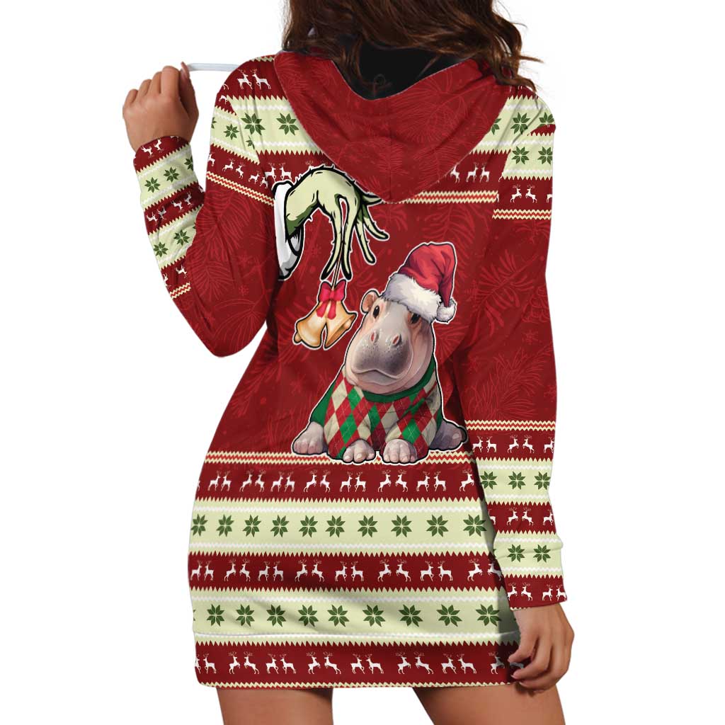 Moo Deng Moo-Ry Christmas Hoodie Dress Santa Baby Pygmy Hippo - Wonder Print Shop
