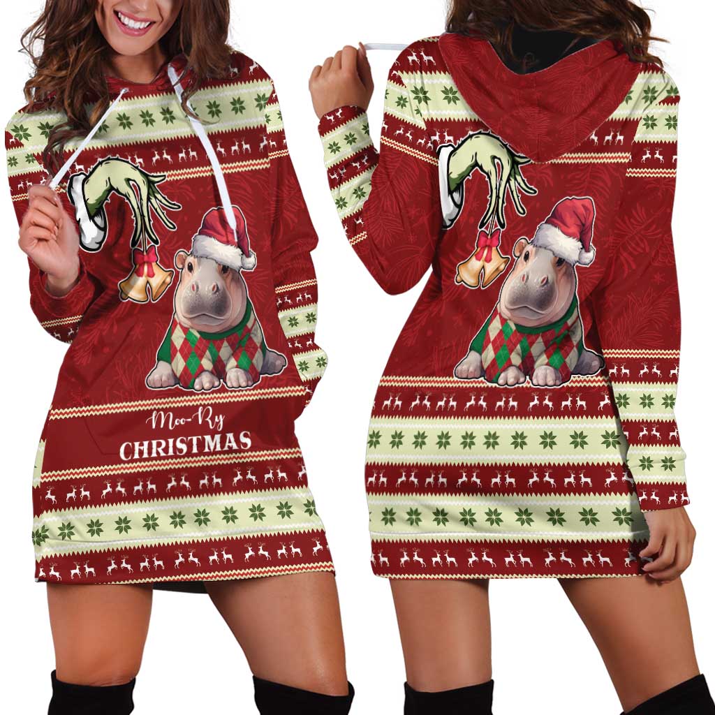 Moo Deng Moo-Ry Christmas Hoodie Dress Santa Baby Pygmy Hippo - Wonder Print Shop