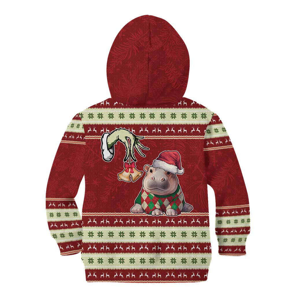 Moo Deng Moo-Ry Christmas Kid Hoodie Santa Baby Pygmy Hippo - Wonder Print Shop