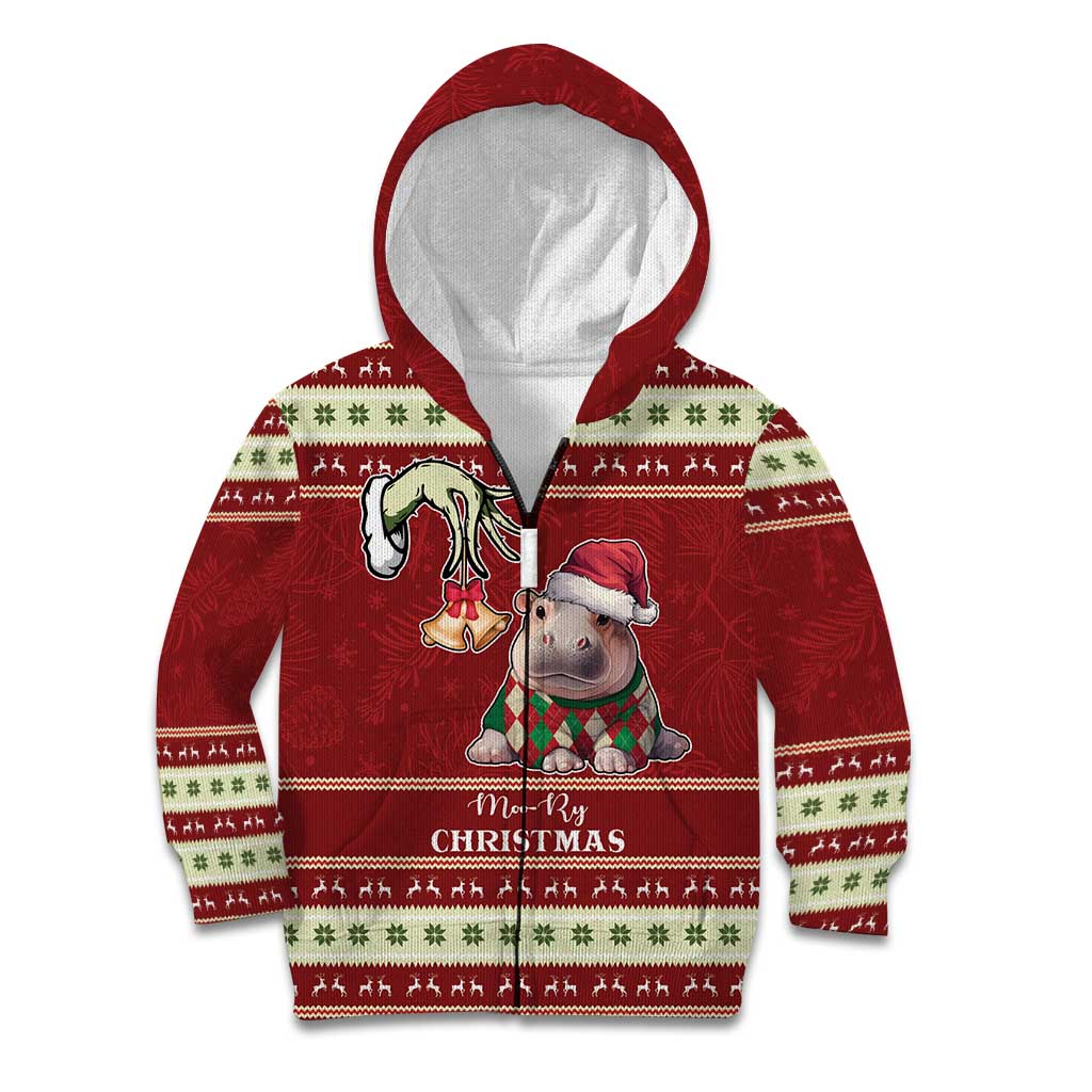 Moo Deng Moo-Ry Christmas Kid Hoodie Santa Baby Pygmy Hippo - Wonder Print Shop