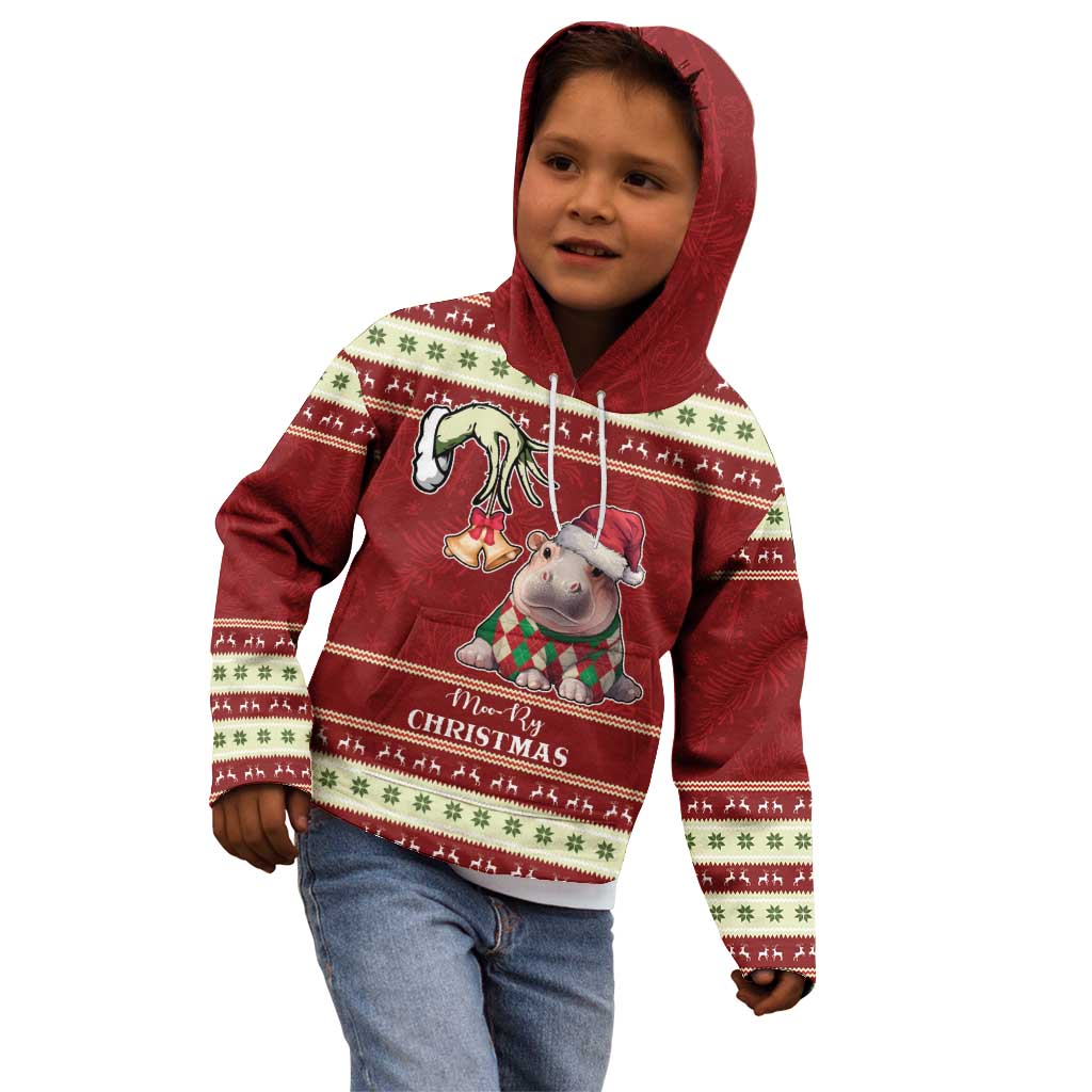 Moo Deng Moo-Ry Christmas Kid Hoodie Santa Baby Pygmy Hippo - Wonder Print Shop
