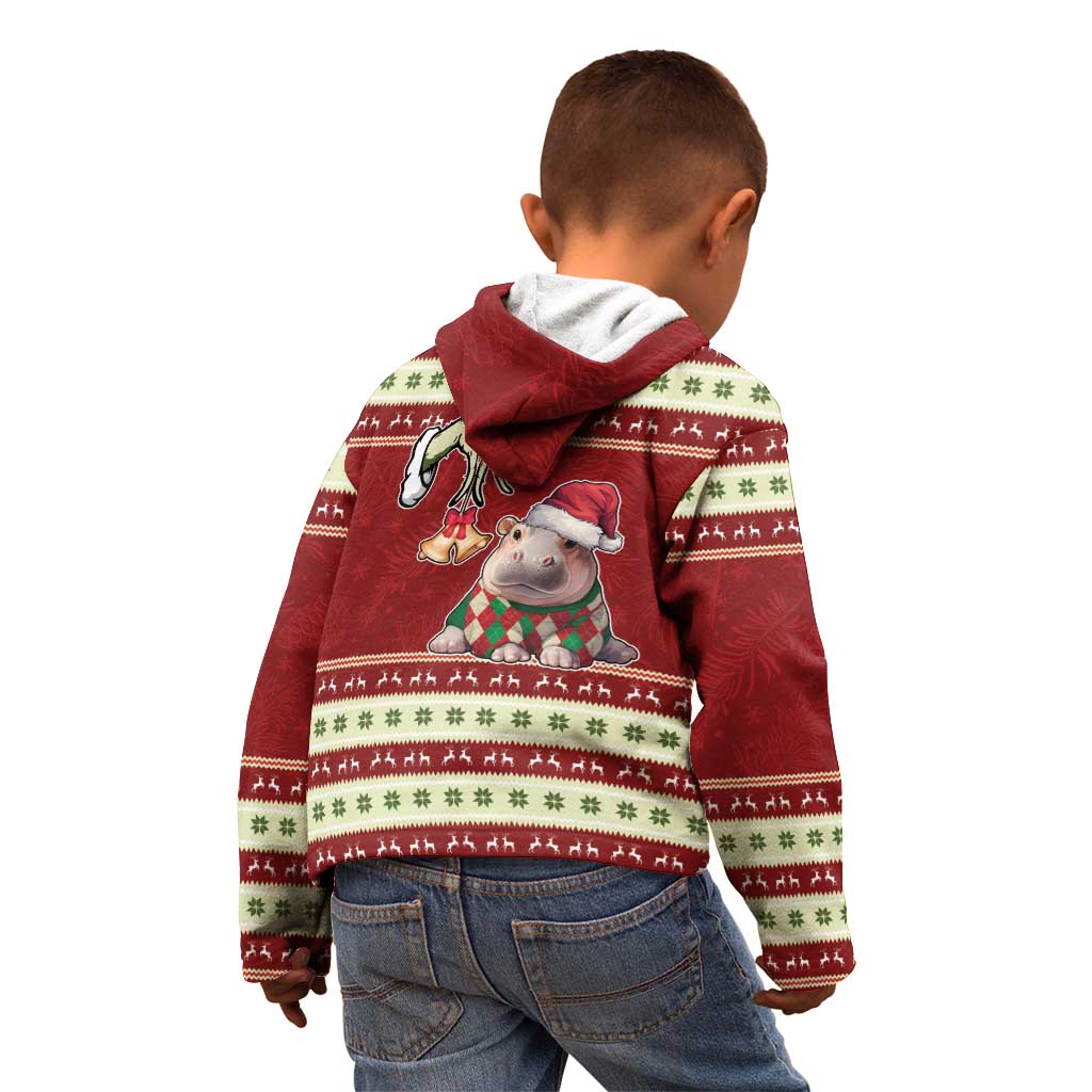 Moo Deng Moo-Ry Christmas Kid Hoodie Santa Baby Pygmy Hippo - Wonder Print Shop