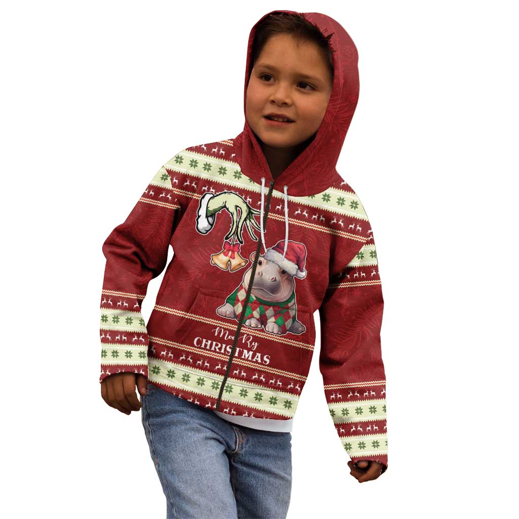 Moo Deng Moo-Ry Christmas Kid Hoodie Santa Baby Pygmy Hippo - Wonder Print Shop