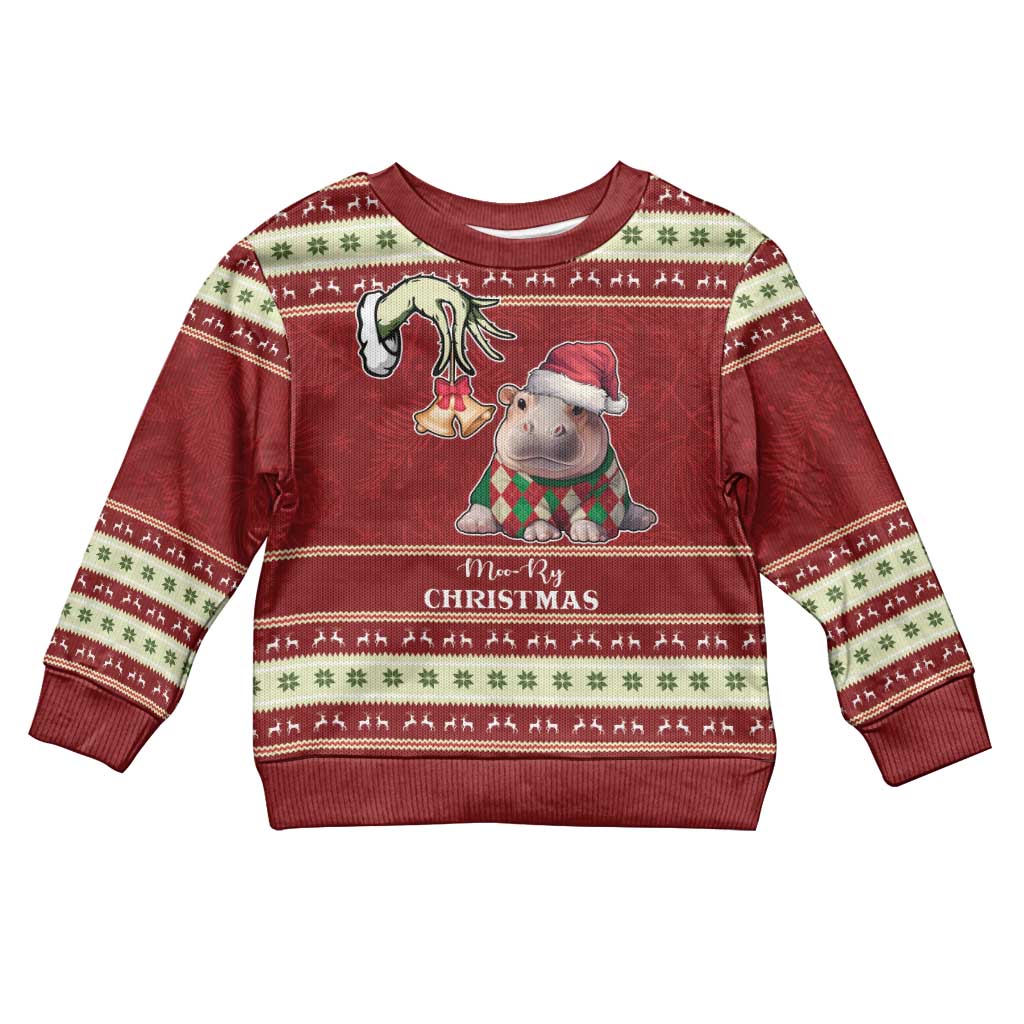 Moo Deng Moo-Ry Christmas Kid Ugly Christmas Sweater Santa Baby Pygmy Hippo - Wonder Print Shop