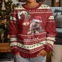 Moo Deng Moo-Ry Christmas Kid Ugly Christmas Sweater Santa Baby Pygmy Hippo - Wonder Print Shop