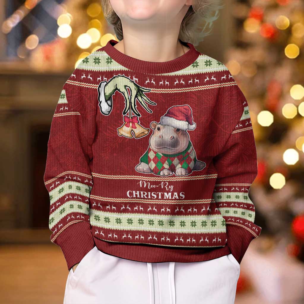Moo Deng Moo-Ry Christmas Kid Ugly Christmas Sweater Santa Baby Pygmy Hippo - Wonder Print Shop
