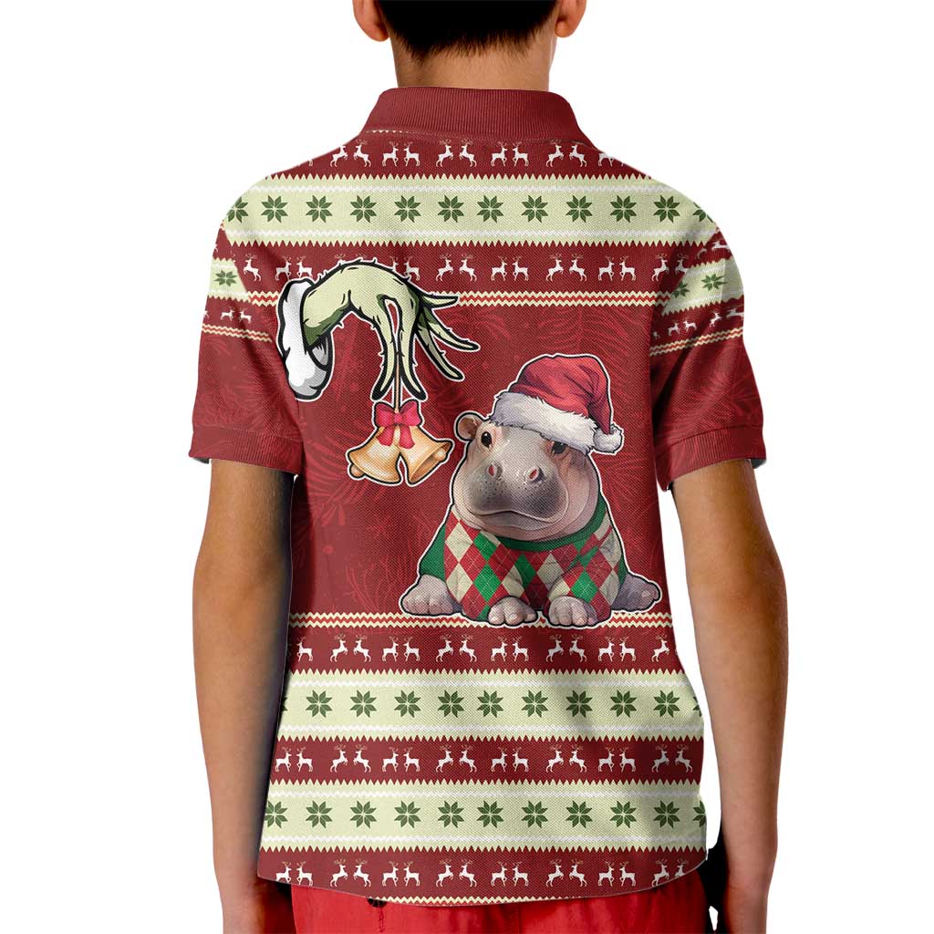 Moo Deng Moo-Ry Christmas Kid Polo Shirt Santa Baby Pygmy Hippo - Wonder Print Shop