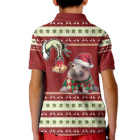 Moo Deng Moo-Ry Christmas Kid Polo Shirt Santa Baby Pygmy Hippo - Wonder Print Shop