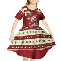 Moo Deng Moo-Ry Christmas Kid Short Sleeve Dress Santa Baby Pygmy Hippo - Wonder Print Shop