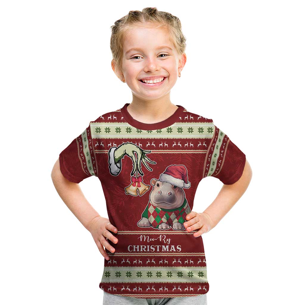 Moo Deng Moo-Ry Christmas Kid T Shirt Santa Baby Pygmy Hippo - Wonder Print Shop