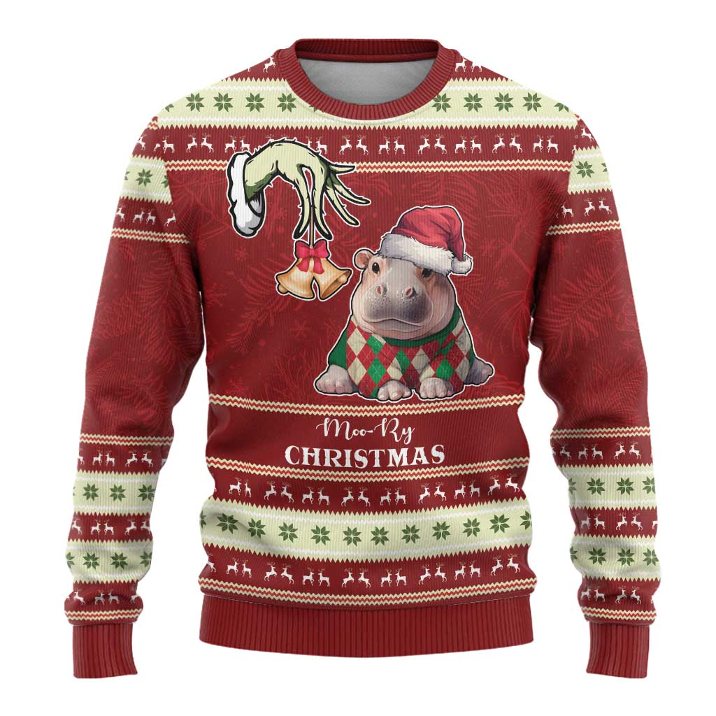Moo Deng Moo-Ry Christmas Ugly Christmas Sweater Santa Baby Pygmy Hippo - Wonder Print Shop