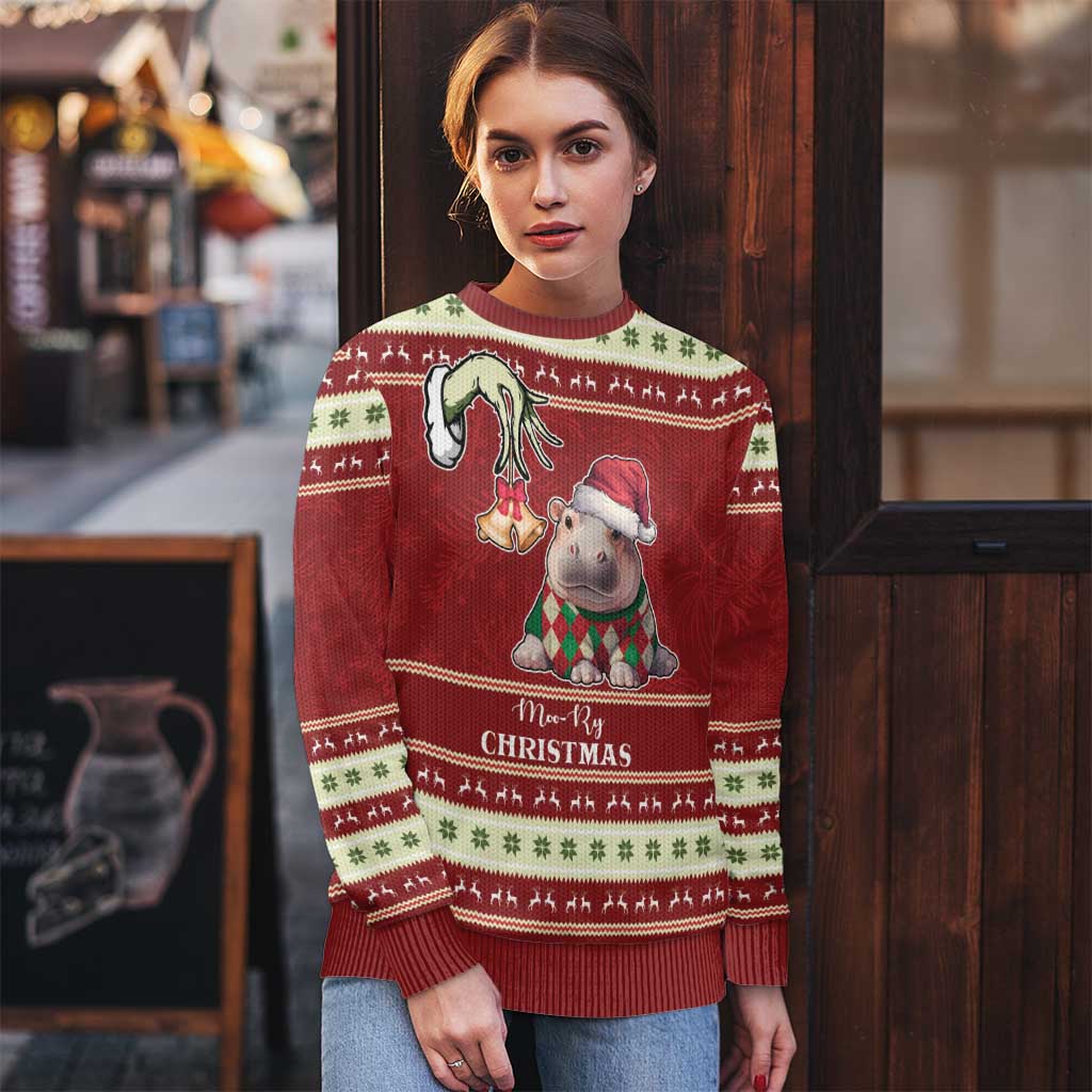 Moo Deng Moo-Ry Christmas Ugly Christmas Sweater Santa Baby Pygmy Hippo - Wonder Print Shop