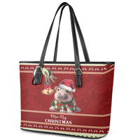 Moo Deng Moo-Ry Christmas Leather Tote Bag Santa Baby Pygmy Hippo - Wonder Print Shop