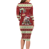 Moo Deng Moo-Ry Christmas Long Sleeve Bodycon Dress Santa Baby Pygmy Hippo - Wonder Print Shop