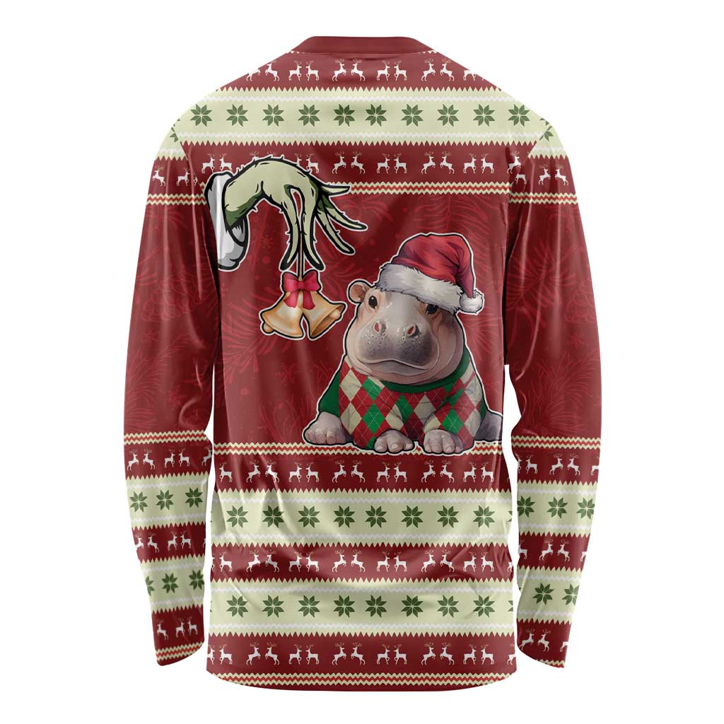 Moo Deng Moo-Ry Christmas Long Sleeve Shirt Santa Baby Pygmy Hippo - Wonder Print Shop