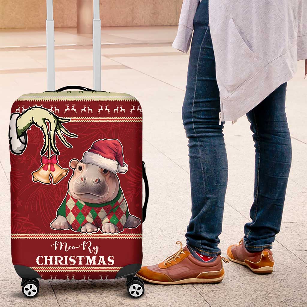 Moo Deng Moo-Ry Christmas Luggage Cover Santa Baby Pygmy Hippo - Wonder Print Shop