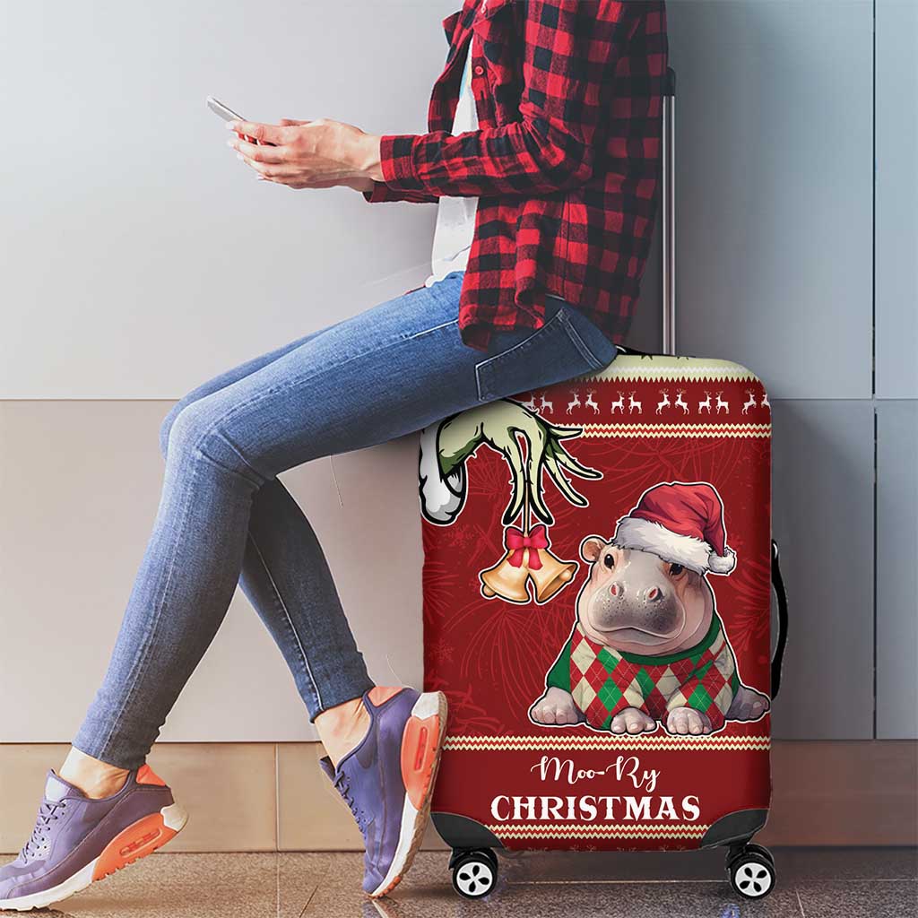 Moo Deng Moo-Ry Christmas Luggage Cover Santa Baby Pygmy Hippo - Wonder Print Shop