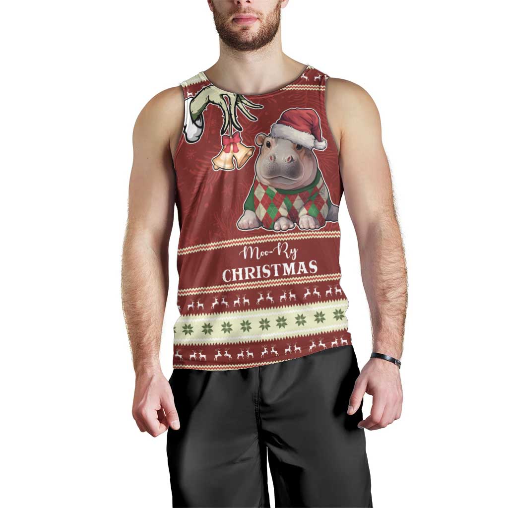 Moo Deng Moo-Ry Christmas Men Tank Top Santa Baby Pygmy Hippo - Wonder Print Shop