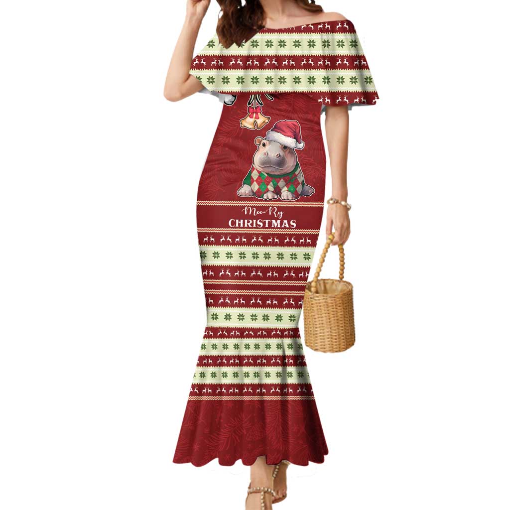 Moo Deng Moo-Ry Christmas Mermaid Dress Santa Baby Pygmy Hippo - Wonder Print Shop