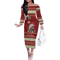 Moo Deng Moo-Ry Christmas Off The Shoulder Long Sleeve Dress Santa Baby Pygmy Hippo - Wonder Print Shop