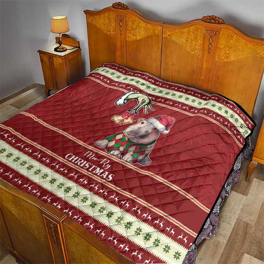 Moo Deng Moo-Ry Christmas Quilt Santa Baby Pygmy Hippo - Wonder Print Shop