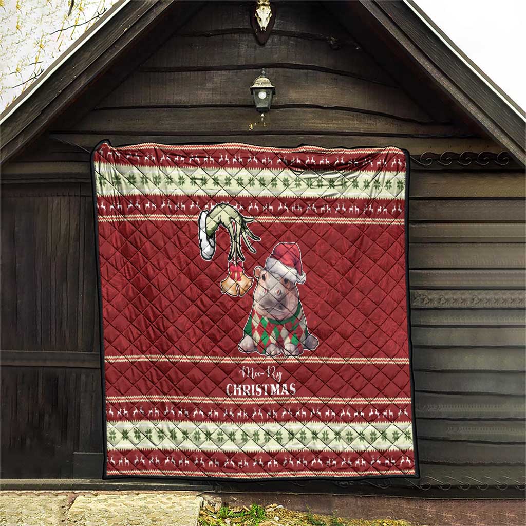 Moo Deng Moo-Ry Christmas Quilt Santa Baby Pygmy Hippo - Wonder Print Shop