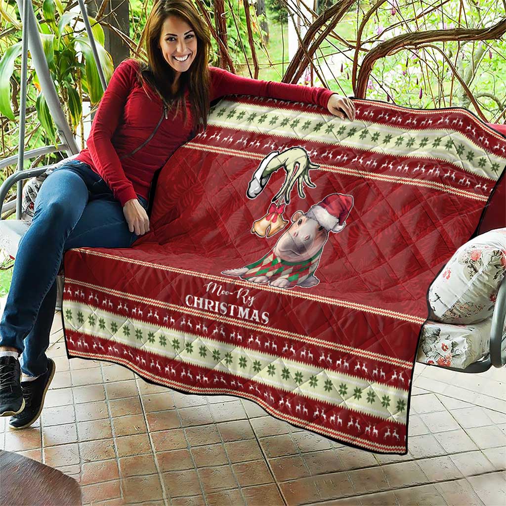 Moo Deng Moo-Ry Christmas Quilt Santa Baby Pygmy Hippo - Wonder Print Shop