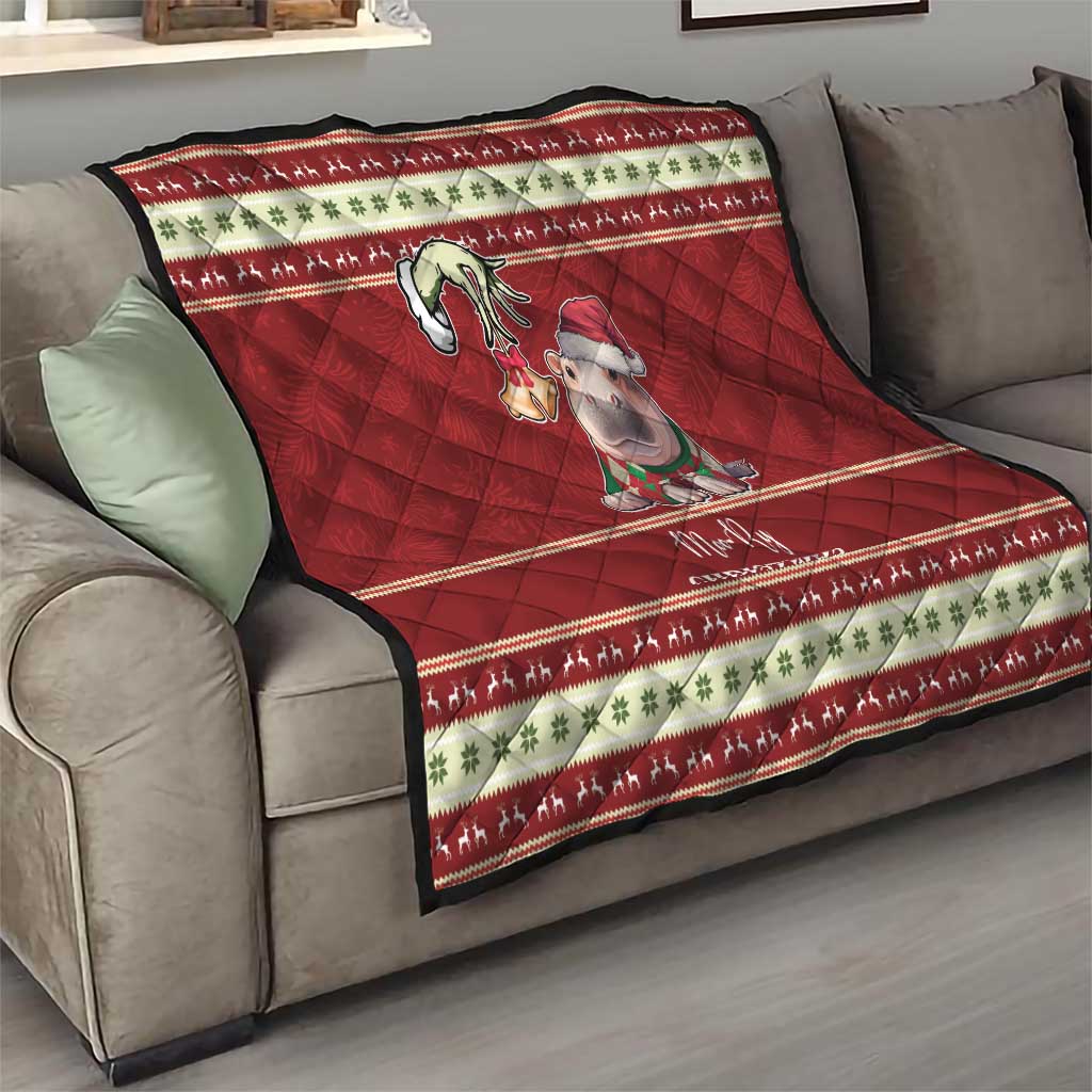 Moo Deng Moo-Ry Christmas Quilt Santa Baby Pygmy Hippo - Wonder Print Shop