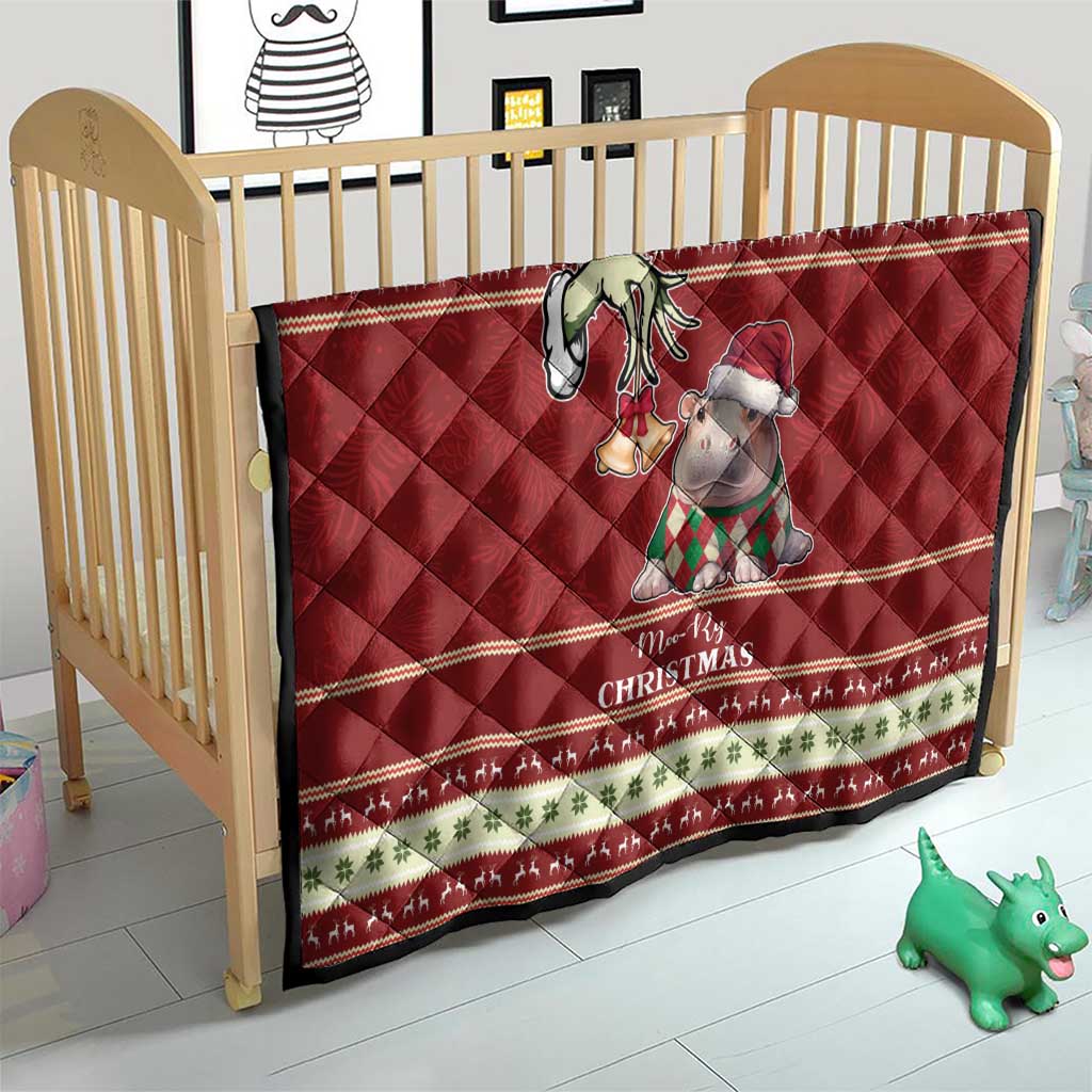Moo Deng Moo-Ry Christmas Quilt Santa Baby Pygmy Hippo - Wonder Print Shop