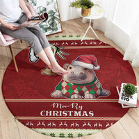 Moo Deng Moo-Ry Christmas Round Carpet Santa Baby Pygmy Hippo