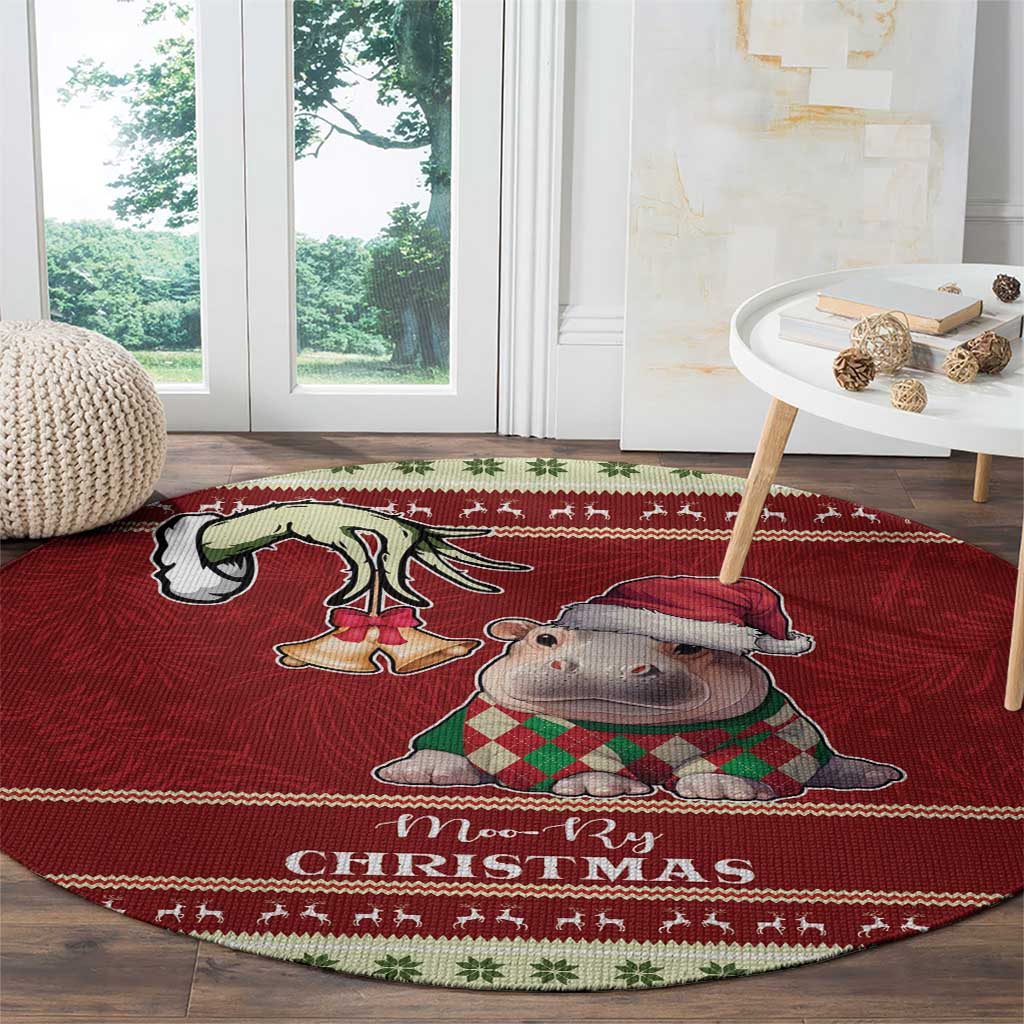 Moo Deng Moo-Ry Christmas Round Carpet Santa Baby Pygmy Hippo