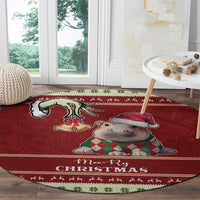 Moo Deng Moo-Ry Christmas Round Carpet Santa Baby Pygmy Hippo