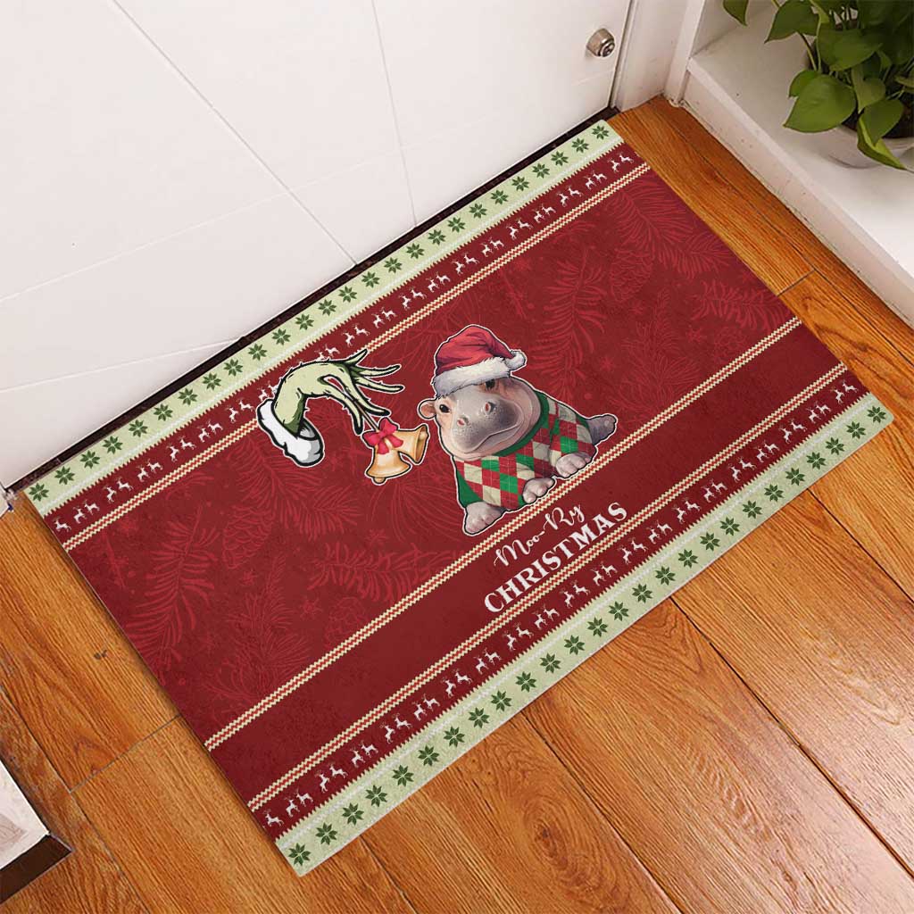 Moo Deng Moo-Ry Christmas Rubber Doormat Santa Baby Pygmy Hippo - Wonder Print Shop