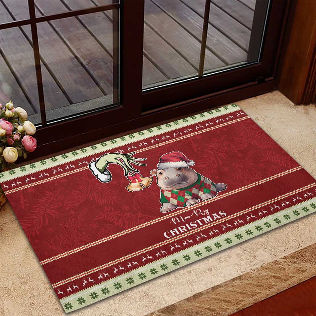 Moo Deng Moo-Ry Christmas Rubber Doormat Santa Baby Pygmy Hippo - Wonder Print Shop