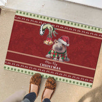 Moo Deng Moo-Ry Christmas Rubber Doormat Santa Baby Pygmy Hippo - Wonder Print Shop