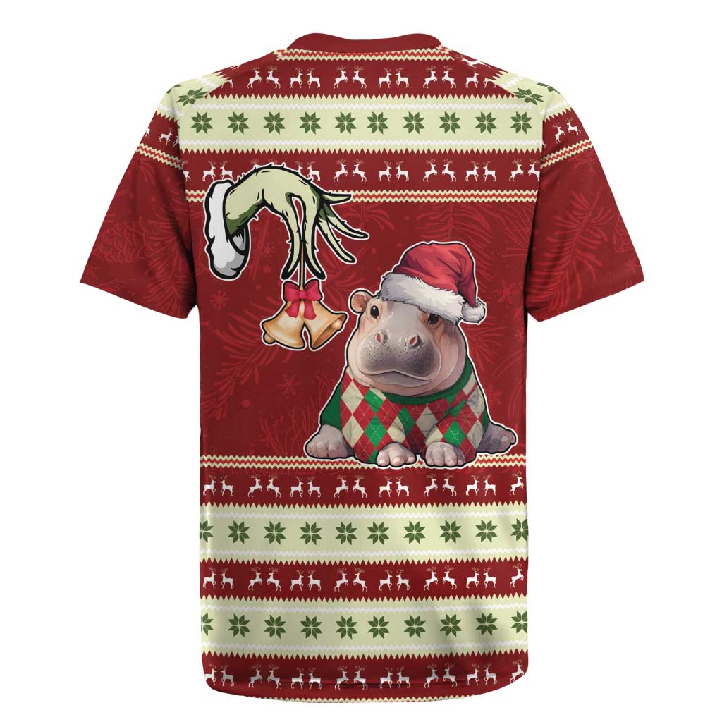 Moo Deng Moo-Ry Christmas Rugby Jersey Santa Baby Pygmy Hippo - Wonder Print Shop