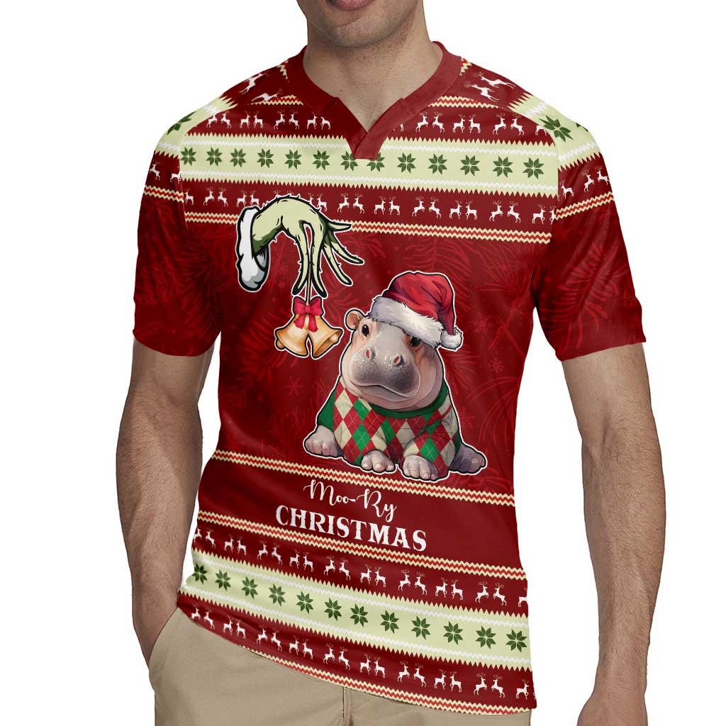 Moo Deng Moo-Ry Christmas Rugby Jersey Santa Baby Pygmy Hippo - Wonder Print Shop
