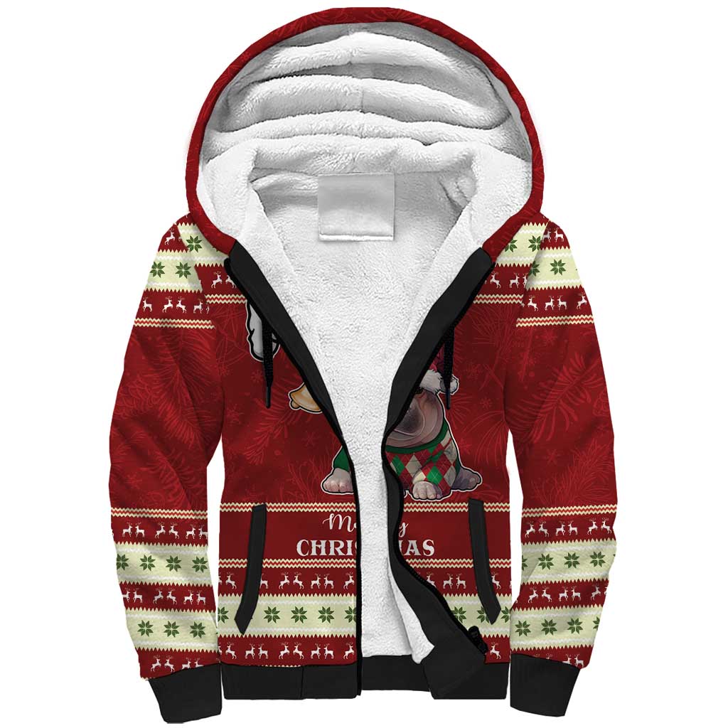 Moo Deng Moo-Ry Christmas Sherpa Hoodie Santa Baby Pygmy Hippo - Wonder Print Shop