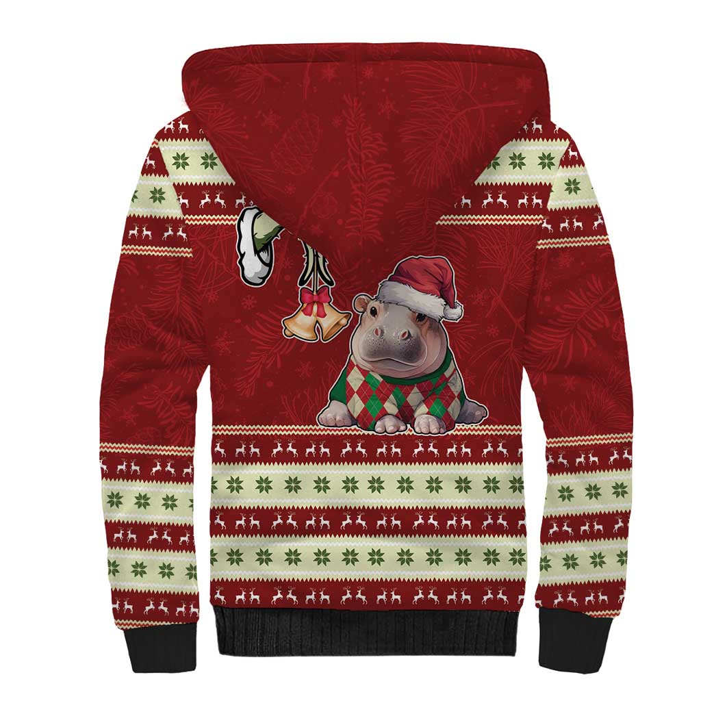 Moo Deng Moo-Ry Christmas Sherpa Hoodie Santa Baby Pygmy Hippo - Wonder Print Shop
