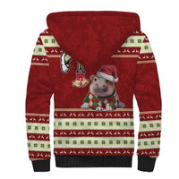 Moo Deng Moo-Ry Christmas Sherpa Hoodie Santa Baby Pygmy Hippo - Wonder Print Shop
