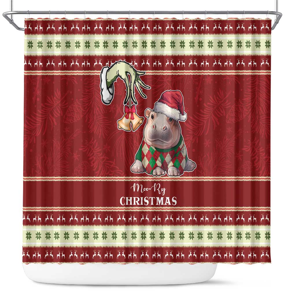 Moo Deng Moo-Ry Christmas Shower Curtain Santa Baby Pygmy Hippo